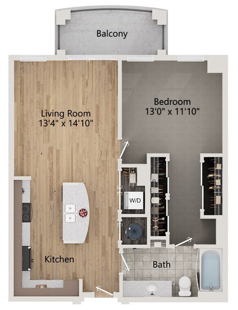 Floor plan for 1 bed, 1 bath, 820 sqft